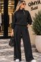 Şans Li̇fe Women's Collar and Cuff Snap Detail Pleated Pants and Top Two-Piece Set