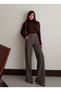 Women's Brown Herringbone Patterned High Waist Wide Leg Palazzo Fabric Trousers - 6