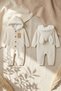 Ecru Knitted Baby Jumpsuit with Rabbit Ears and Plush Hood - 100% Soft Textured Winter Jumpsuit - 2