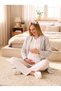 New Season Ecru Jacquard Shawl Collar Winter Button Detailed Design Long Sleeve Maternity Pajama Set 3-Piece Set