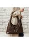 Leather Casual Model Ring Charm Zippered Women's Shoulder Bag Brown - 3