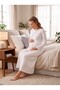 New Season Beige Shawl Collar Winter Full Length Easy Breastfeeding Design Long Sleeve Maternity Pajamas Nightgown Set - 6