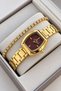 Women's Wristwatch-Gold Case Strap- Burgundy Dial + Bracelet and Gift Box.Hm28976S01-2 - 2