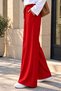 Women's Scuba Fabric Basic Full-Length Striped Palazzo Trousers 377 Red - Premium Series - 2