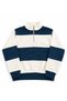 Unisex Petrol Blue-White Striped 3-Thread Stand Collar Sweatshirt Printed Premium Oversize T-Shirt
