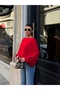 Women's Red Boat Neck Bat Sleeve Oversize Modal Blouse - 5