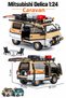 1:24 Metal Mitsubishi Delica Camping Vehicle Caravan Toy Car with Lights and Sound Openable Doors Model Vehicle