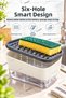 White Sponge Holder with Dish Soap Detergent Container, Push Button, Perforated Dryer Stand, Kitchen Sink Organizer - 6