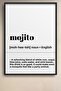 Mojito Cocktail Dictionary Definition Framed Chart Cocktail Poster Bar Kitchen Decor Kok18 - 2