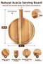 100% Natural Acacia Wood Round Presentation Board 28 cm with Handle Pizza Breakfast and Deli Serving Plate - 3