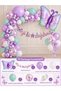 Party Butterfly Themed Birthday Balloon Set |   Lilac Mint Green White Balloon Chain and Butterfly Banner Party Decoration - 3