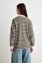 Antrasit Ekru Çizgili Oversize/Geniş Kesim Kontrast Polo Yaka Örme Sweatshirt TWOAW27SW00164 - 4