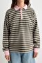 Antrasit Ekru Çizgili Oversize/Geniş Kesim Kontrast Polo Yaka Örme Sweatshirt TWOAW27SW00164 - 3