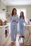 Blue Girl's Ribbon/Bow and Piping Detailed Viscose Woven Mother-Daughter Pajama Set Tkdaw27Pt00053 - 2
