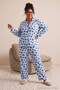 Light Blue 100% Cotton Heart & Leopard Pattern Shirt-Pants Knitted Pajamas Set Tbbaw26Ai00017 - 3