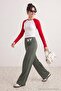 Haki Soft/Yumuşak Dokunuşlu Beli Katlamalı Baskılı Wide Leg Örme Eşofman Altı TWOAW27EA00035 - 2