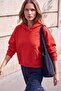 Wardrobe Essentials Kırmızı Kalın İçi Polarlı Kapüşonlu Oversize Crop Örme Sweatshirt TWOAW27SW00141 - 3
