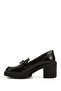 Women's Black Patent Leather Buckle Medium Thick Heeled Genuine Leather Shoes - 5