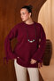 Women's Crew Neck Sleeve Detailed Lace-Up Oversize Bearded Knitwear Tunic 8426 - 2