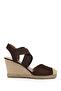 Women's Brown Suede Wedge Heel with Cross Elastic Bands Sandals