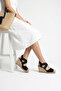 Women's Black Suede Wedge Heel Cross Elastic Bands Sandals - 3