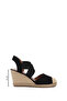 Women's Black Suede Wedge Heel Cross Elastic Bands Sandals - 2