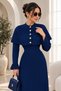 Women's Dress Long Knitwear Stylish Long Sleeve Crew Neck Gold Buttoned Knitted Dress with Detachable Cape - 3
