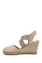 Women's Beige Suede Wedge Heel with Cross Elastic Bands Sandals - 5