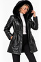 Black Women's Faux Leather Jacket with Hood and Fleece Inside - Coat - 4