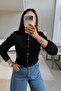 Ribbed Buttoned High Neck Knitwear Black - 3
