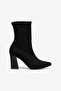 Premium Black Suede Women's Daily Comfortable Stretch Thick Heel Boots - 2