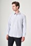 White-Blue Hard Collar Long Sleeve Pocket Comfort Fit Cotton Shirt 1004260223