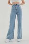 Marina Women's Denim Blue Snow Wash Super High Waist Loose Wide Leg Jeans Palazzo Pants - 3