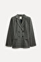Women's Gray Plaid Double-Breasted Blazer Jacket