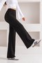Women's Black High Waist Recovery Front Ribbed Wide Fit Wide Leg Modal Fabric Leggings Pants - 2