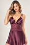 Women's Satin Nightgown with Plum Lace Detail - Stylish Design with Thin Straps - 3