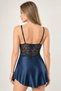 Women's Navy Blue Lace Waist Detailed V-Neck Thin Strap Satin Nightgown - 2