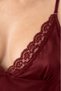 Women's Elegant Burgundy Satin Nightgown - Lace Embroidered Thin Strap Dowry Dress - 3