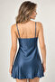 Women's Navy Blue V-Neck Lace Detailed Thin Strap Satin Nightgown - 2