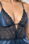 Women's Navy Blue V-Neck Lace Detailed Thin Strap Satin Nightgown - 4