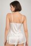 Women's Ecru Satin Shorts Pajama Set - Comfortable Sleepwear with Lace Detailing and Drawstring Straps - 5