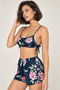 Women's Floral Patterned Satin Shorts Pajama Set - Strap Bralet Model Stylish Home Wear Set