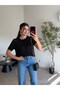 Black Buttoned Front Short Sleeve Sweater