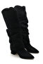Black Suede Detachable Women's Cowboy Boots with Slouchy Drawstring Leg Warmers - 4