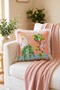 Pastel Pink Background Parrot Patterned Digital Printed Velvet Cushion Cover with Fringes - 2