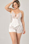 Women's Ecru Plus Size Lace Detailed Satin Shorts Pajama Set - 4