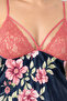 Women's Plus Size Pink Lace Detailed Navy Blue Strap Satin Shorts Set - 6