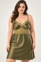 Women's Plus Size Khaki V-Neck Lace Detailed Thin Strap Satin Nightgown - 2