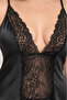 Women's Black Plus Size Deep V-Neck Stylish Satin with Transparent Lace Detail - 6