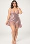 Women's Plus Size Powder Pink Thin Strap Ruffled Satin Nightgown - 5